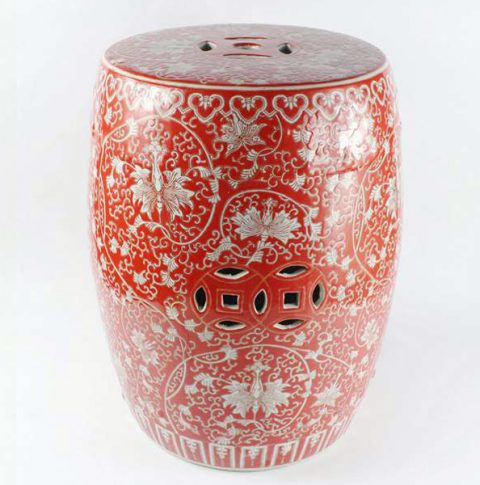 RYHH32_Red floral pattern ceramic stool