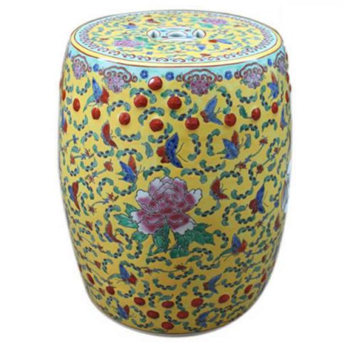 RYIR101_Famille rose yellow blue red porcelain stool table outdoor , hand painted
