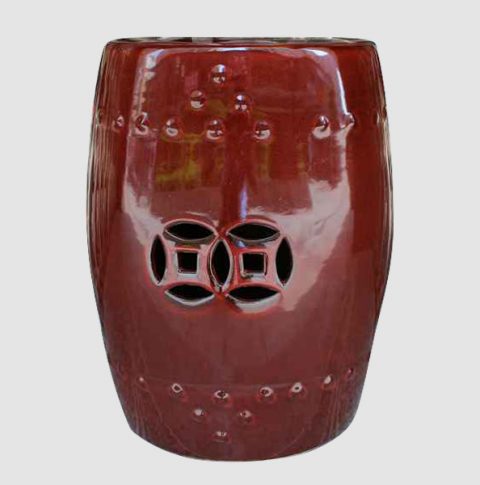 RYIR102_Oxblood red plain color glazed ceramic fine clay stool