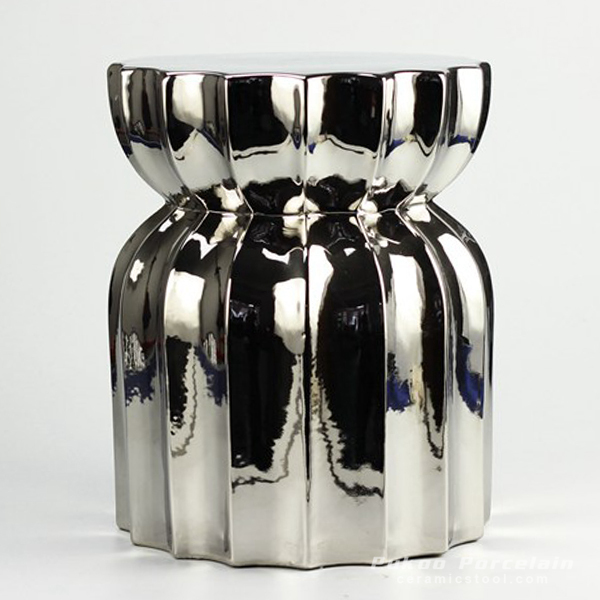 Silver plated multi-prismatic waisted shape ceramic patio stool