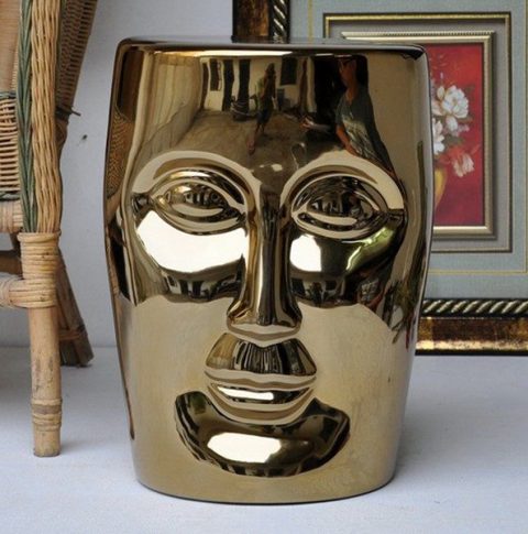 RYIR112-F_Human face golden solid color ceramic stool