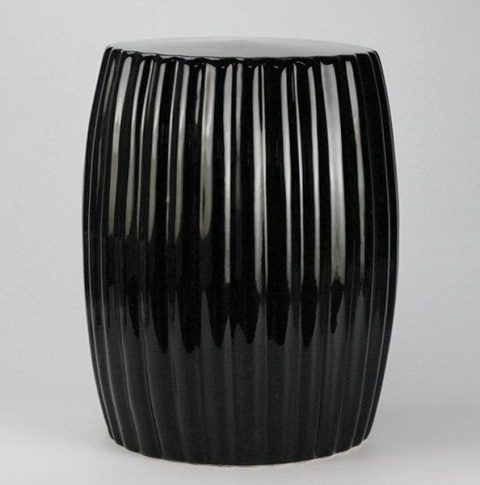 RYIR114-A_Matte black stripe pleated ceramic patio stool