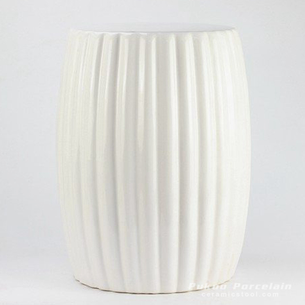 Matte white stripe pleated ceramic patio stool
