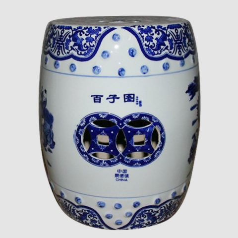 RYIR94_Blue and White Ceramic Decorative Stool