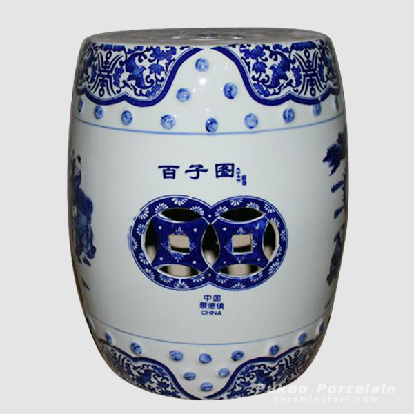 Blue and White Ceramic Decorative Stool