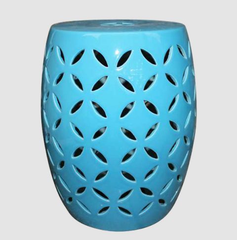 RYIR98_Blue rattan furniture Ceramic carved Stool