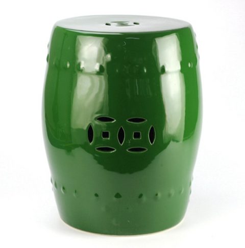 RYKB111-C_Plain color glazed green ceramic cheap stool