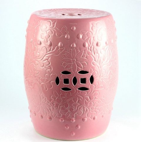 RYKB137-A_Solid color embossment pink ceramic counter stool