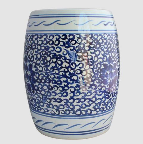 RYLL28_Hand paint blue and white floral chinaware barrel stool
