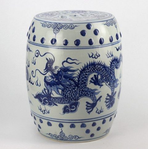 RYLL40_Hand paint Chinese dragon pattern blue white ceramic bathroom stool