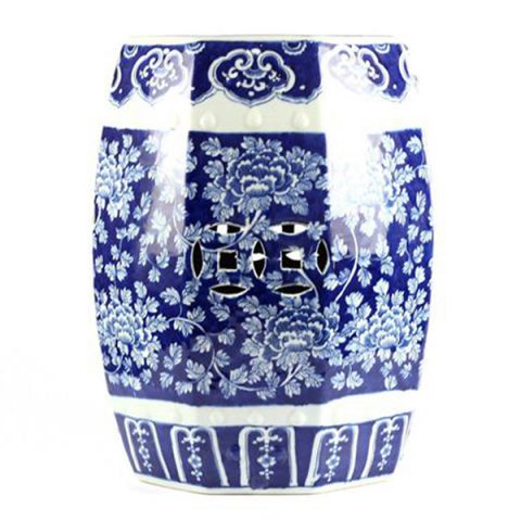 RYLU79-8SIDE_Hand painted peony pattern blue and white 8 sides ceramic stool online sale