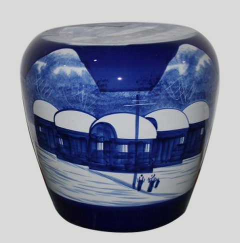 RYLX10_Ceramic Stool, High temperature fired hand painted snow scenery