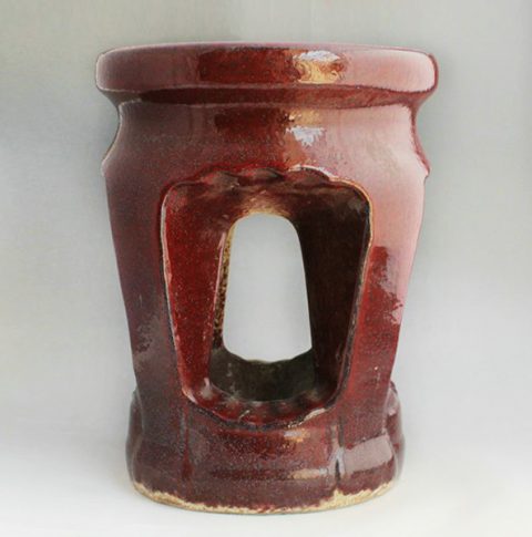 RYMJ26_Dark red Ceramic Drum Stool Hand made antique style garden stool