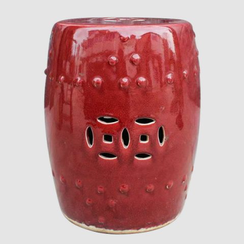 RYMJ47_Hand made red Ceramic Garden Stool