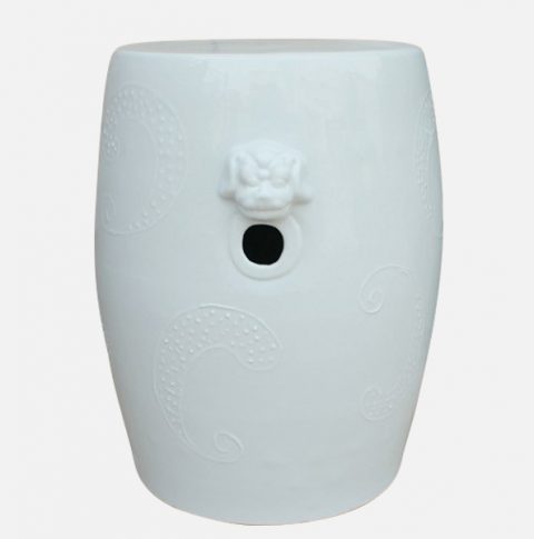 RYNQ02_White lion engraved ceramic seat stool