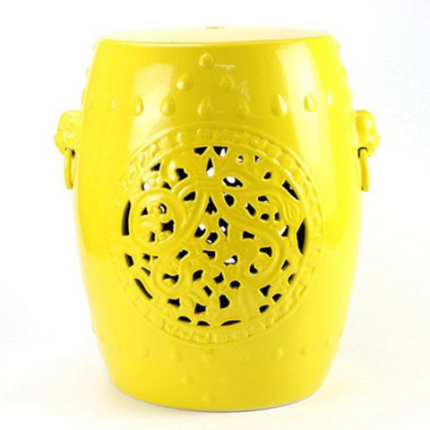 RYNQ177-B_Lemon yellow glazed solid color hollow out ceramic stool living room furniture