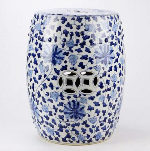 RYRJ10_Under glaze blue hundred hand paint flower pattern ceramic drum stool