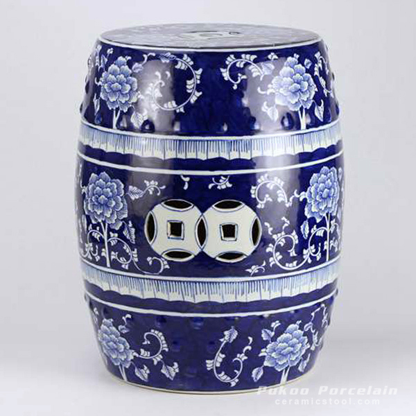 Blue white hand paint floral pattern ceramnic seat