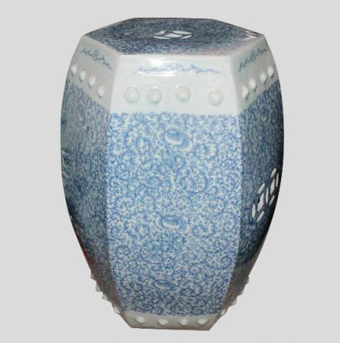 RYVM21_Blue and White Floral patio furniture sale Ceramic Stool 6 side