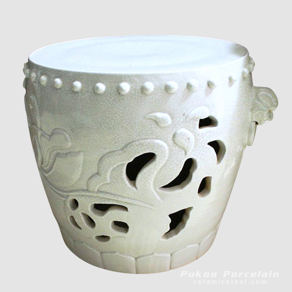 Hand Carved Crackle Ceramic furniture Asian Stool