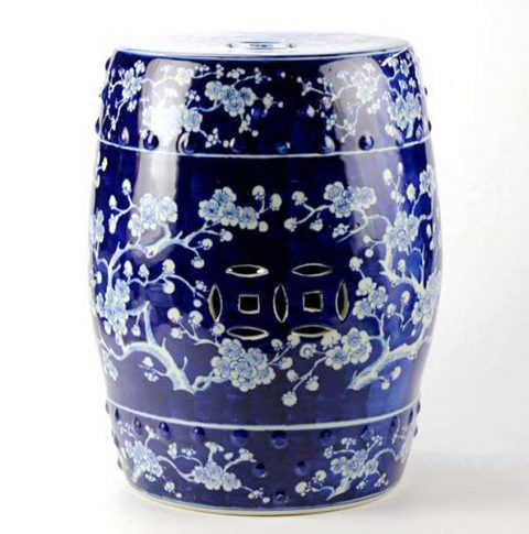 RYWG04_Blue and white high quality hand paint winter sweet pattern ceramic Chinese barrel stool