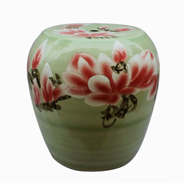 Green floral Ceramic outdoor living Stool