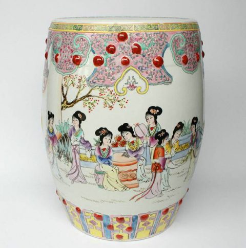 RZAD01_Jingdezhen hand painted Famille rose lady playing floral design Porcelain Garden Stool