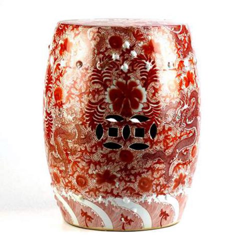 RZIS01_red famille rose hand paint Chinese dragon pattern ceramic patio stool