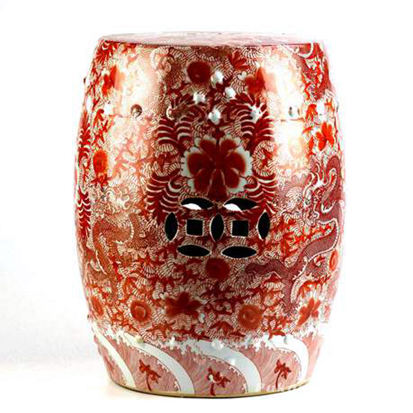 Scarlet red famille rose hand paint Chinese dragon pattern ceramic patio stool