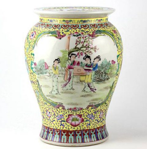 RZJo01_Chinese ancient lady pattern hand paint famille rose ceramic preserve jar