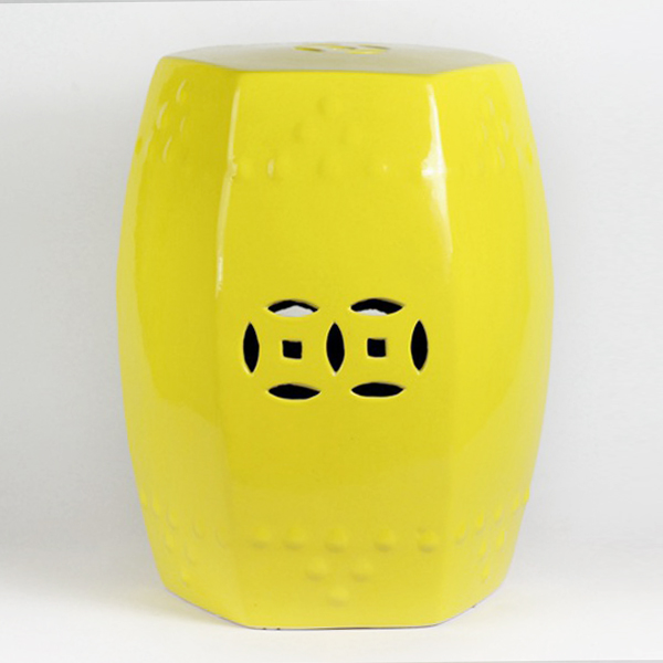 RYIR109-A_17inch Yellow 6 sided Ceramic Garden Stool
