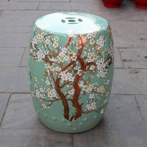 RYKB116-A _Chinese ceramic garden outdoor stool solid color with flower