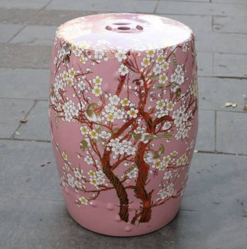 RYKB116-C_Chinese ceramic garden outdoor stool solid color with floral design