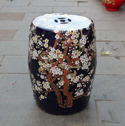 RYKB116-I_Chinese ceramic red garden outdoor stool with floral design