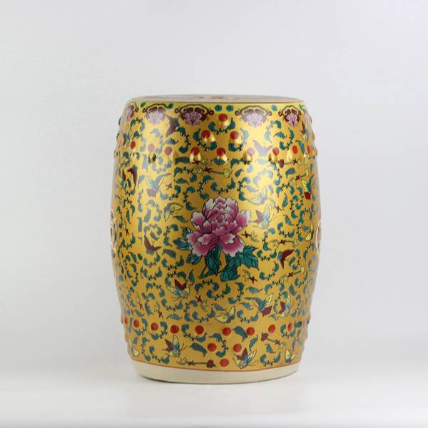 RYKB141-D_Peony butterfly pattern royal ceramic drum stools,yellow garden stool