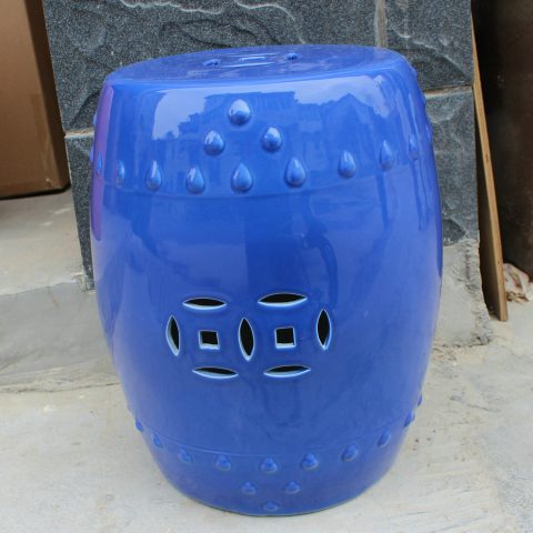 RYNQ78 _Solid blue glazed Pottery Stool