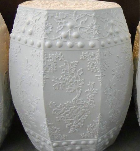 RYOM01_white garden furniture high quality hand carved floral porcelain Stool