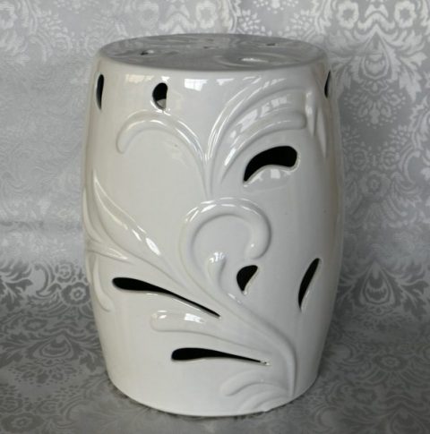 RYZS10_17″ White carved floral Ceramic Bar Stool