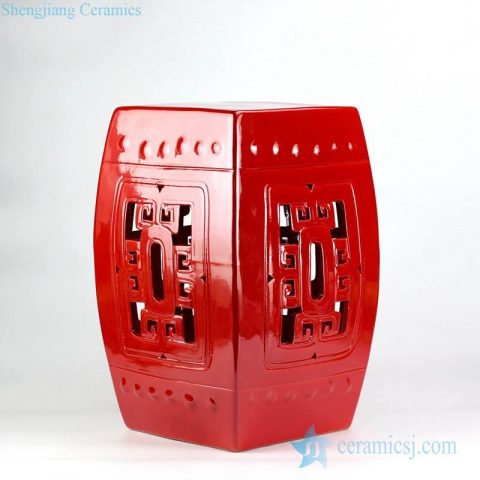  Jubilant China red color  hollowed out  square porcelain sitting stool for patio