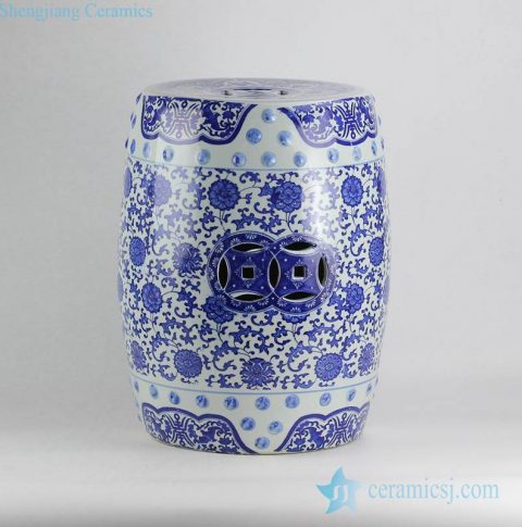 Floral pattern blue and white cheap bathroom porcelain stool 