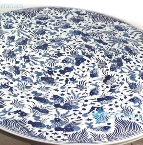  blue fish and sea weed pattern porcelain table