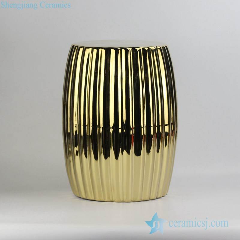 Pleated surface design end table usage golden gilded ceramic stool 