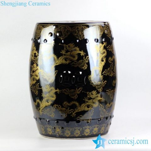under black mirror glaze golden fire dragon pattern Jingdezhen China original porcelain patio stool