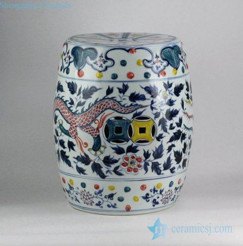 Colored intersperse blue and white hand paint China dragon and phoenix pattern wedding porcelain stool