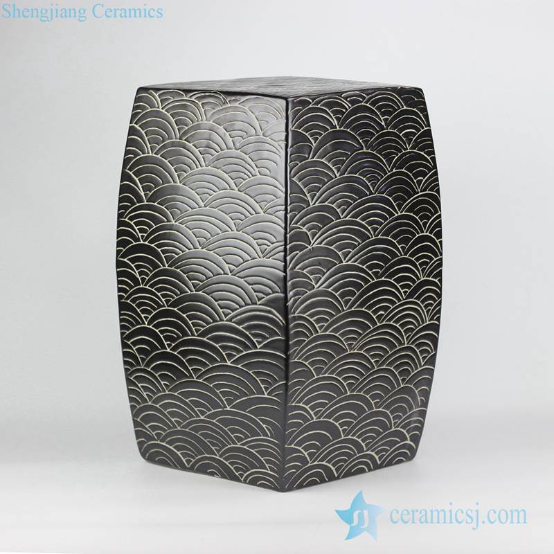 concave-convex touching feel black sea weave design ceramic square end table usage porcelain stool