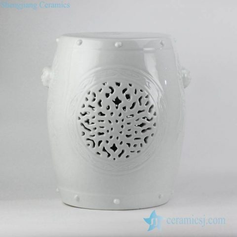 white color carved porcelain lawn stool for outdoor with lion handle