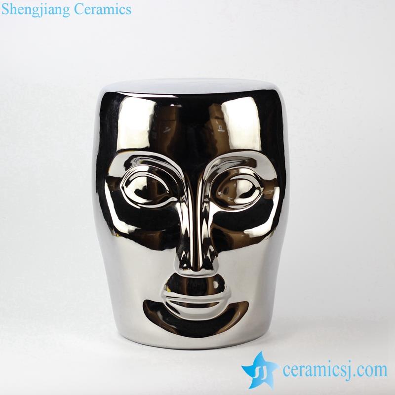 silver plated ceramic human face  porcelain stool
