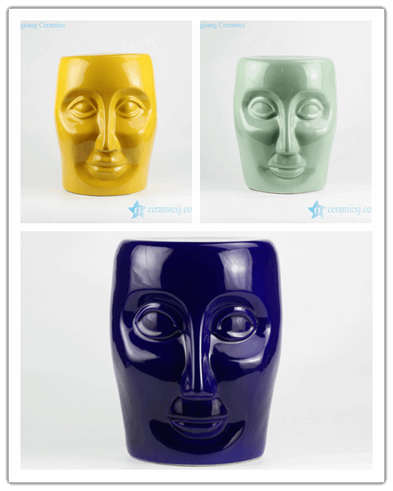 Solid color human face design porcelain bathroom stool