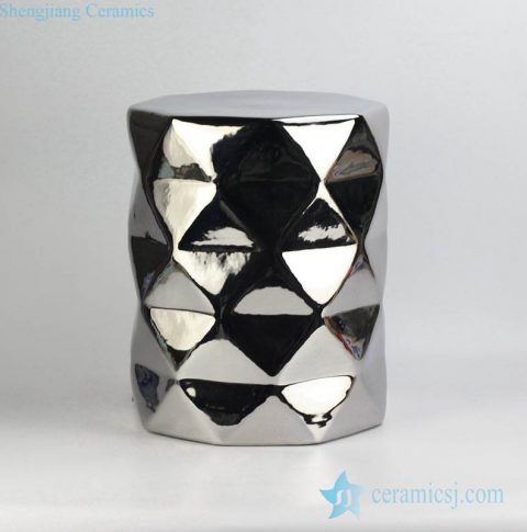 Silver pleated mirror shiny surface porcelain  diamond  stool