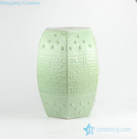 Pistachio green color celadon embossed ceramic  stool